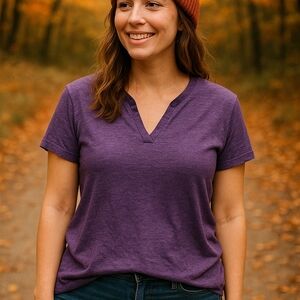 Size XL Heathered Roll Tab Sleeve V-Neck Tee